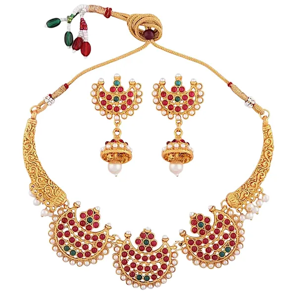 Gold_Brass_Ruby_Studded_Temple_Necklace_Set_For_Women