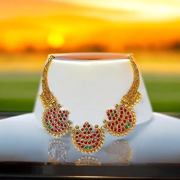 Gold_Brass_Ruby_Studded_Temple_Necklace_Set_For_Women