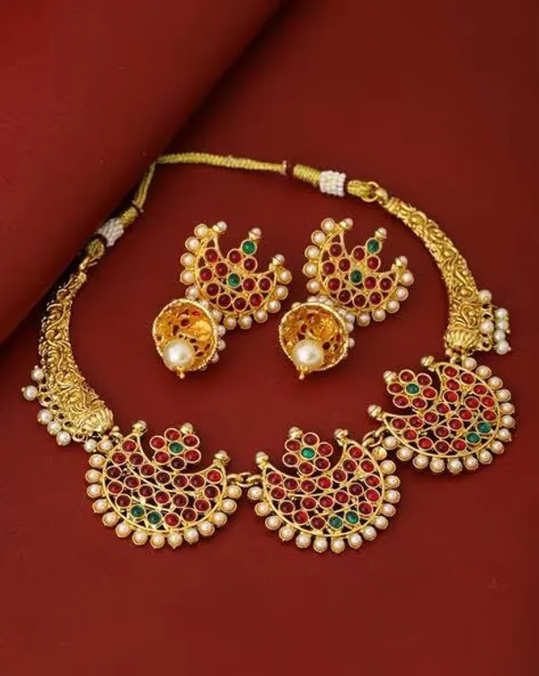 Gold_Brass_Ruby_Studded_Temple_Necklace_Set_For_Women