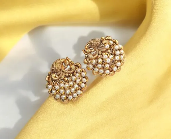 Gold_Brass_Peacock_Pearl_Beaded_Stud_Earrings_For_Women
