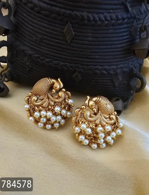 Gold_Brass_Peacock_Pearl_Beaded_Stud_Earrings_For_Women