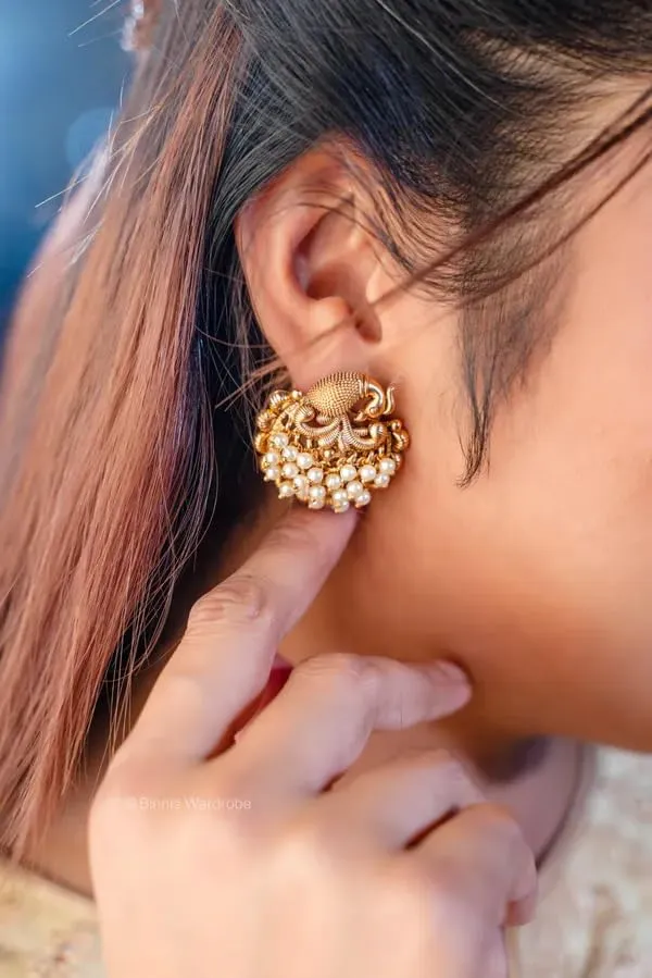 Gold_Brass_Peacock_Pearl_Beaded_Stud_Earrings_For_Women