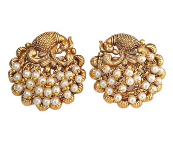 Gold_Brass_Peacock_Pearl_Beaded_Stud_Earrings_For_Women