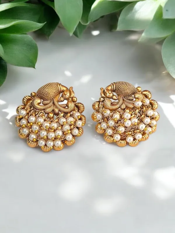 Gold_Brass_Peacock_Pearl_Beaded_Stud_Earrings_For_Women