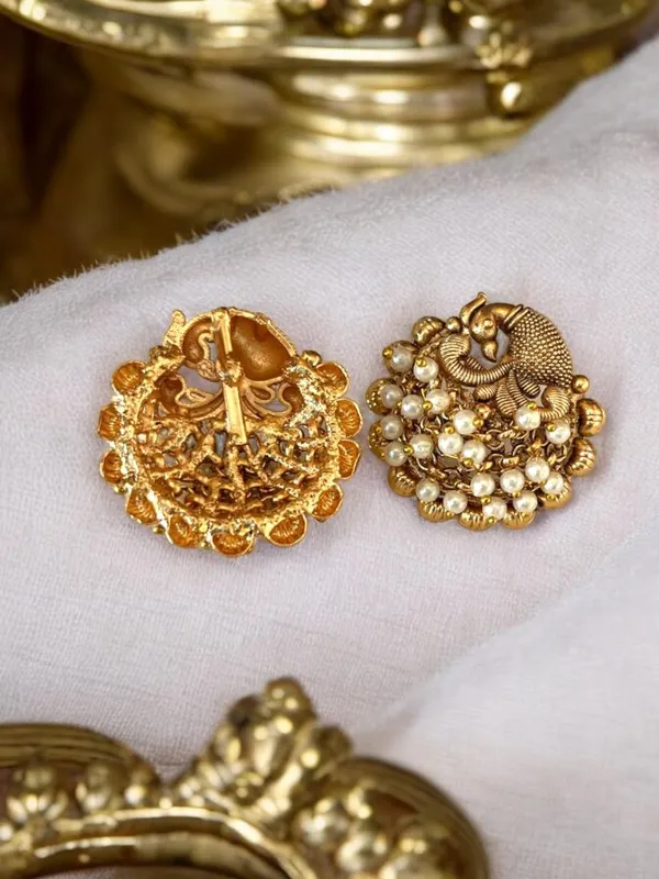 Gold_Brass_Peacock_Pearl_Beaded_Stud_Earrings_For_Women