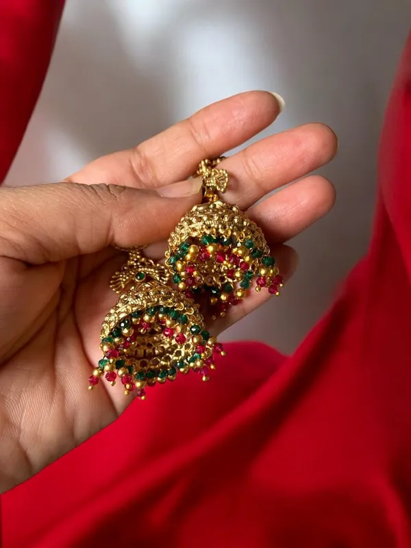Gold_Brass_Peacock_Motif_Pearl_Beaded_Jhumki_Earrings_For_Women