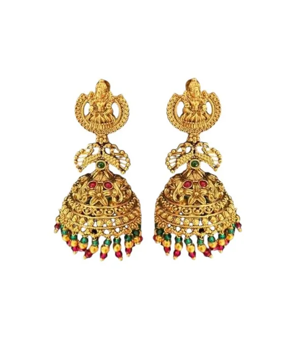 Gold_Brass_Peacock_Motif_Pearl_Beaded_Jhumki_Earrings_For_Women