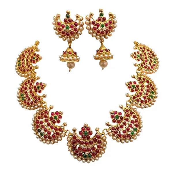 Gold_Pink_Stone_Pearl_Studded_Choker_Necklace_Set_For_Women