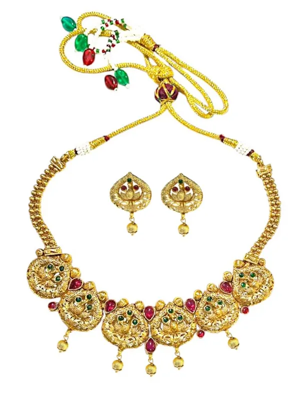 Gold_Brass_Pearl_White_Stone_Temple_Choker_Necklace_Set_For_Women