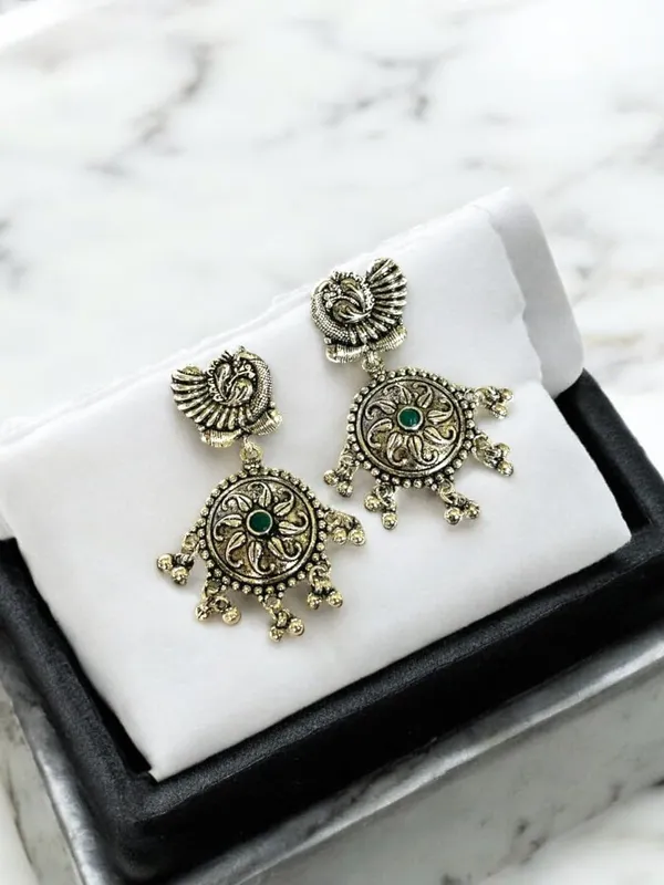 Silver_Alloy_Oxidised_Peacock_Ethnic_Earrings_Set_For_Women_Pack_Of_2