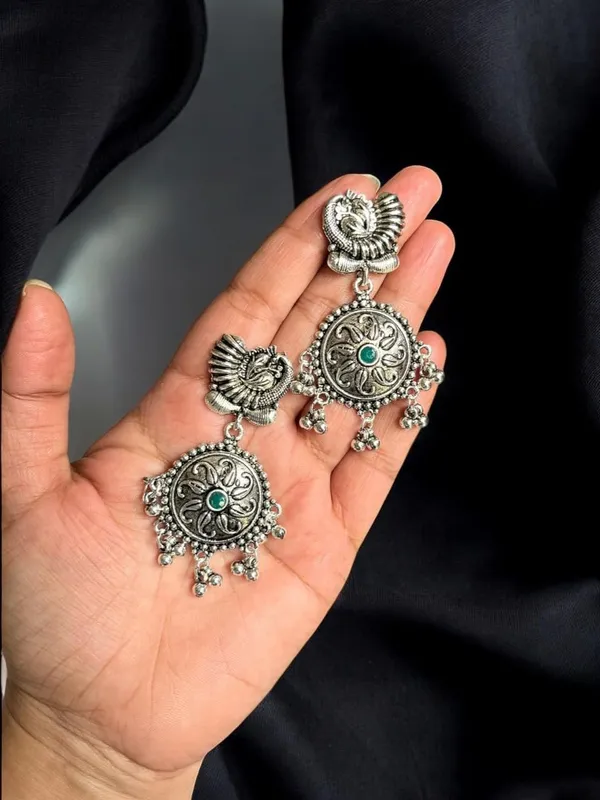 Silver_Alloy_Oxidised_Peacock_Ethnic_Earrings_Set_For_Women_Pack_Of_2