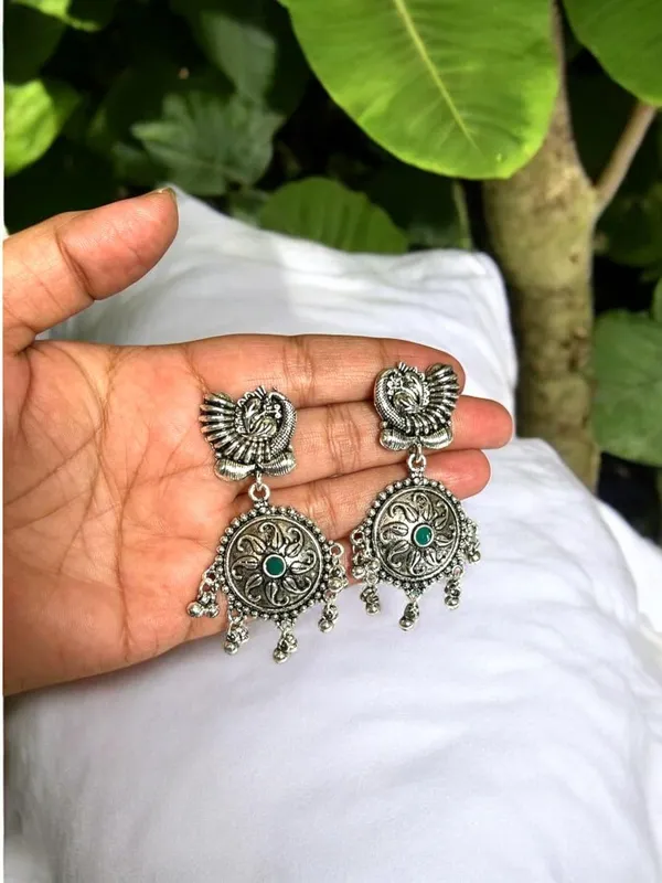 Silver_Alloy_Oxidised_Peacock_Ethnic_Earrings_Set_For_Women_Pack_Of_2