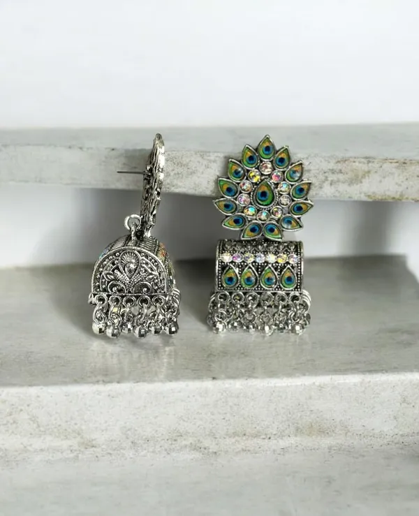 Silver_Oxidised_Ethnic_Peacock_Jhumka_Earrings_Set_For_Women_Pack_Of_2