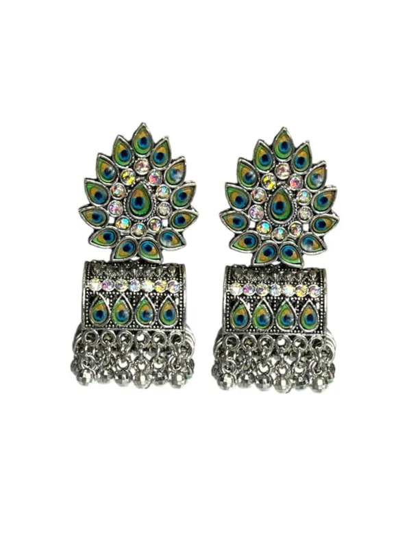 Silver_Oxidised_Ethnic_Peacock_Jhumka_Earrings_Set_For_Women_Pack_Of_2