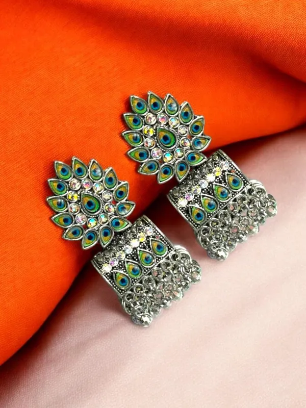 Silver_Oxidised_Ethnic_Peacock_Jhumka_Earrings_Set_For_Women_Pack_Of_2