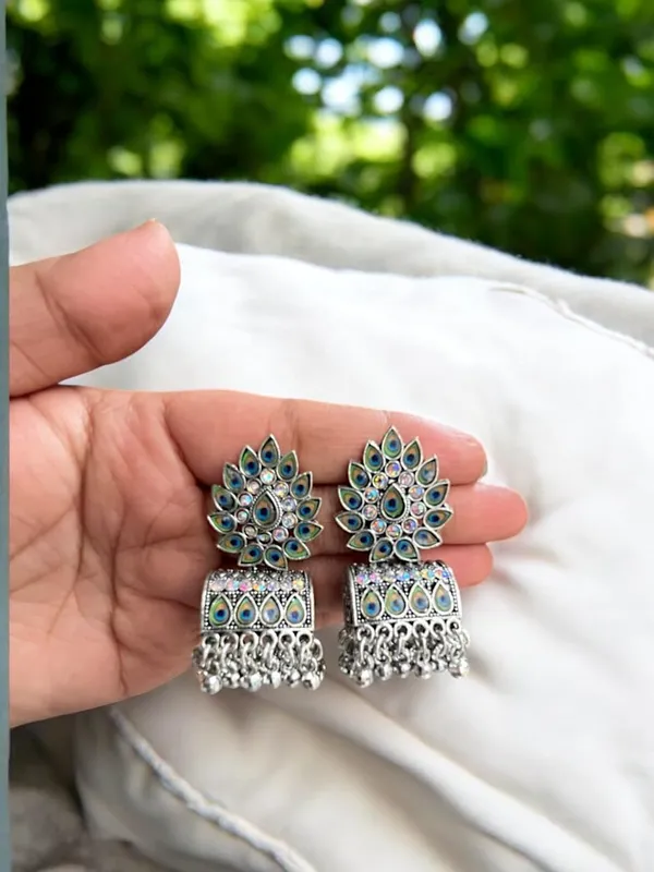 Silver_Oxidised_Ethnic_Peacock_Jhumka_Earrings_Set_For_Women_Pack_Of_2