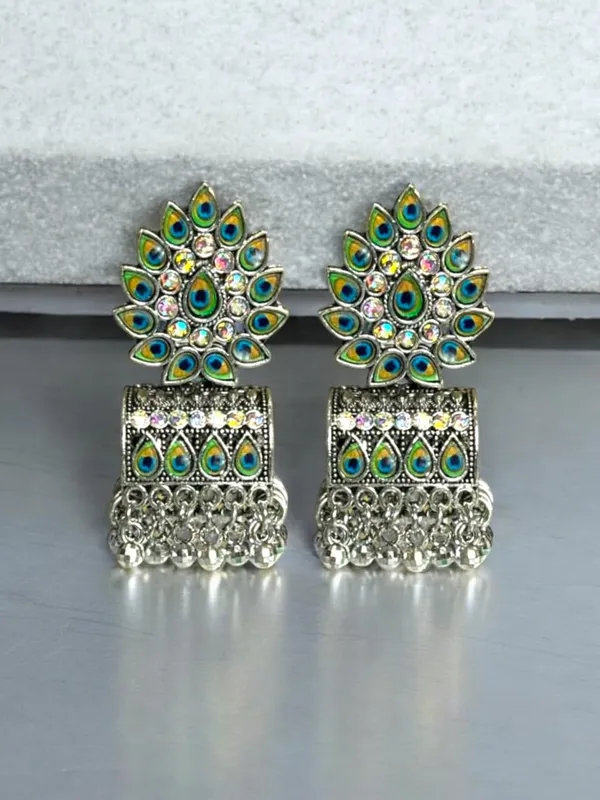 Silver_Oxidised_Ethnic_Peacock_Jhumka_Earrings_Set_For_Women_Pack_Of_2