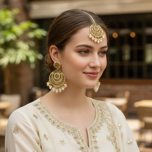 Gold_Brass_Kundan_Pearl_Chandbali_Earrings__And__Maang_Tikka_Set_For_Women