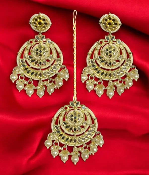Gold_Brass_Kundan_Pearl_Chandbali_Earrings__And__Maang_Tikka_Set_For_Women