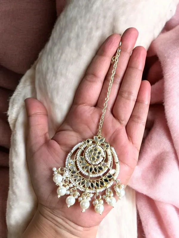 Gold_Brass_Kundan_Pearl_Chandbali_Earrings__And__Maang_Tikka_Set_For_Women