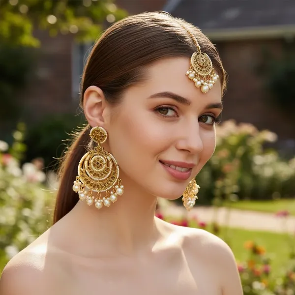 Gold_Brass_Kundan_Pearl_Chandbali_Earrings__And__Maang_Tikka_Set_For_Women