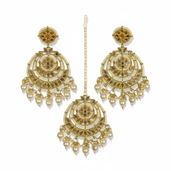 Gold_Brass_Kundan_Pearl_Chandbali_Earrings__And__Maang_Tikka_Set_For_Women