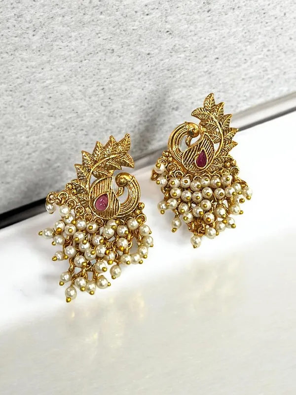 Gold_Brass_Peacock_Pearl_Stud_Earrings_For_Women