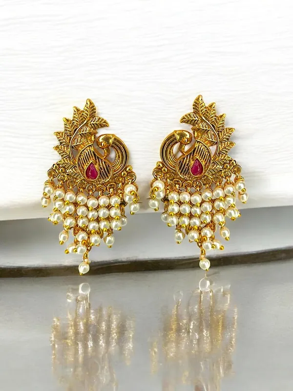 Gold_Brass_Peacock_Pearl_Stud_Earrings_For_Women