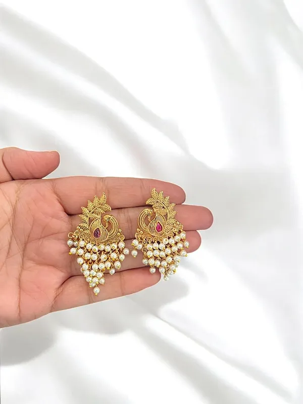 Gold_Brass_Peacock_Pearl_Stud_Earrings_For_Women