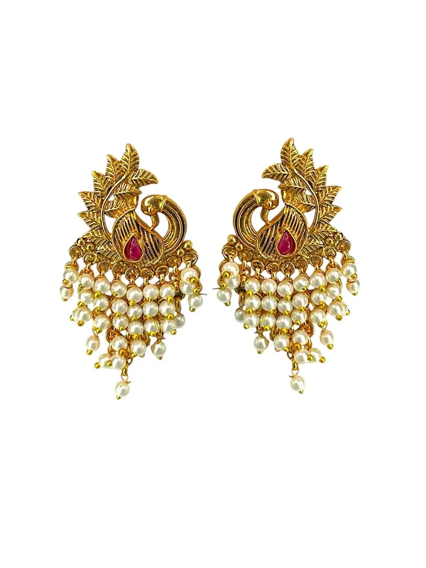 Gold_Brass_Peacock_Pearl_Stud_Earrings_For_Women