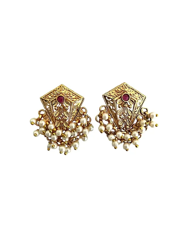 Gold_Brass_Pearl_Beaded_Stud_Earrings_For_Women