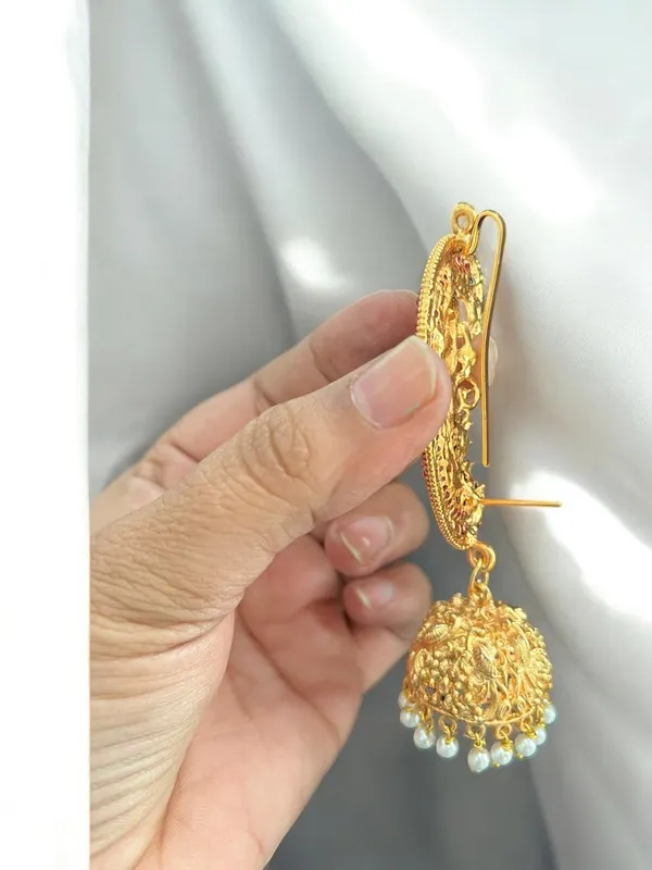 Gold_Brass_Temple_Ear_Cuff_Jhumki_Earrings_For_Women