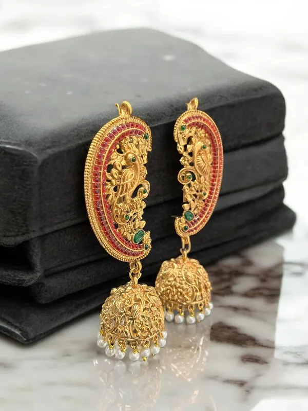 Gold_Brass_Temple_Ear_Cuff_Jhumki_Earrings_For_Women