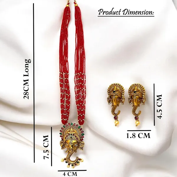 Gold_Brass_Red_Bead_Ganpati_Pendant_Layered_Necklace_Set_For_Women