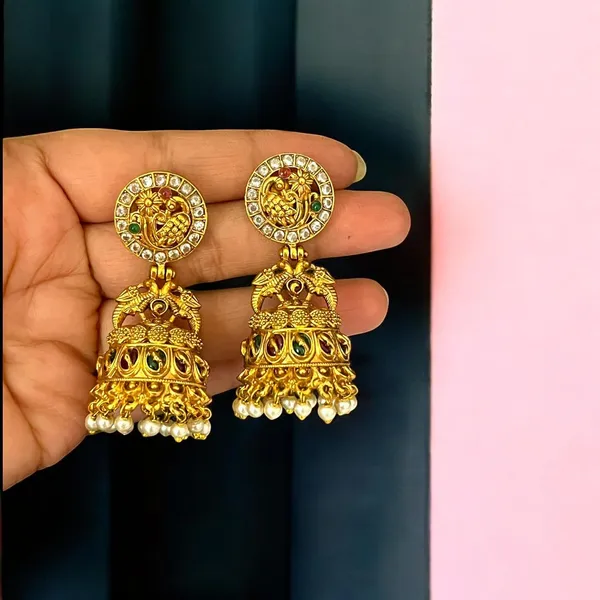Gold_Brass_Peacock_Pearl_Beaded_Jhumka_Earrings_For_Women