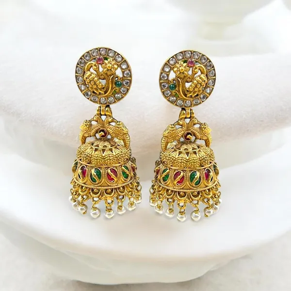 Gold_Brass_Peacock_Pearl_Beaded_Jhumka_Earrings_For_Women
