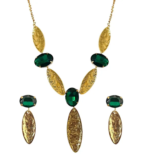 Gold_Green_Stone_Stainless_Steel_Necklace__And__Earrings_Set_For_Women