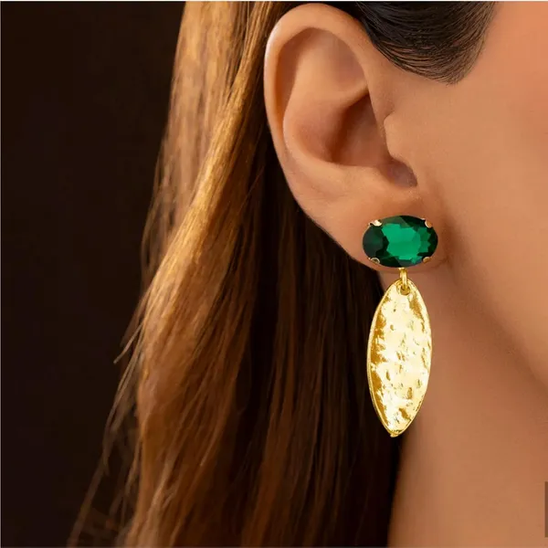 Gold_Green_Stone_Stainless_Steel_Necklace__And__Earrings_Set_For_Women