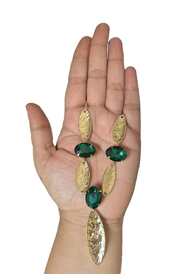 Gold_Green_Stone_Stainless_Steel_Necklace__And__Earrings_Set_For_Women