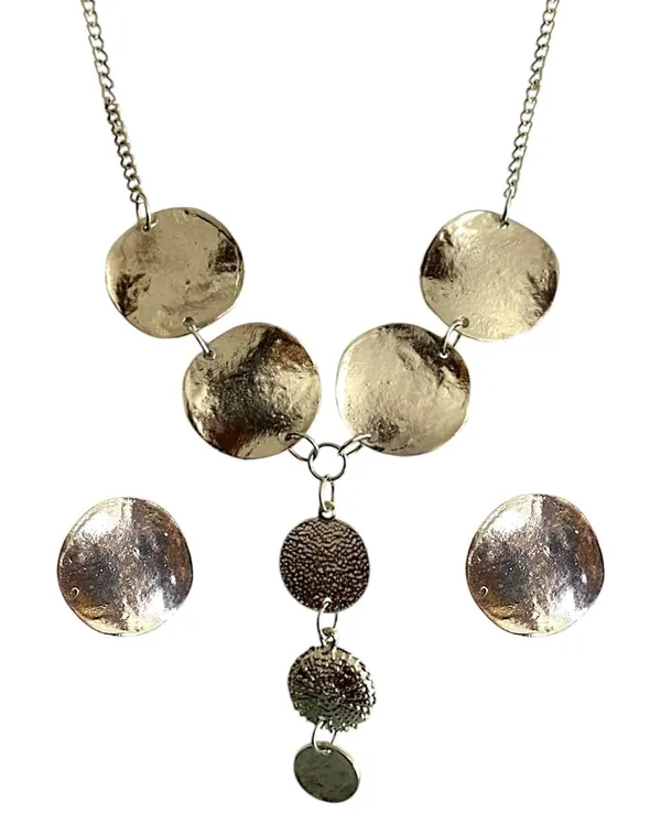 Silver_Stainless_Steel_Hammered_Disc_Necklace_Set_For_Women