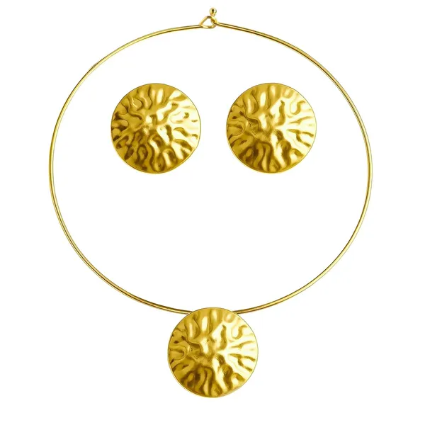 Gold_Stainless_Steel_Textured_Hammered_Disc_Necklace_Set_For_Women