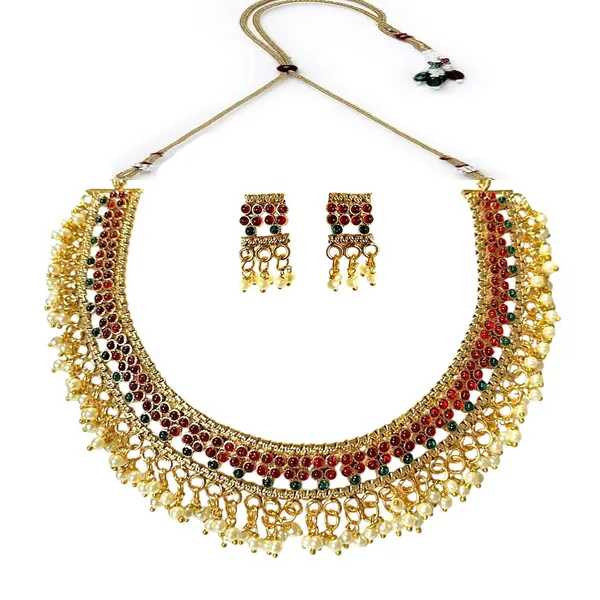 Gold_Brass_Traditional_Pearl_Choker_Necklace_Set_For_Women