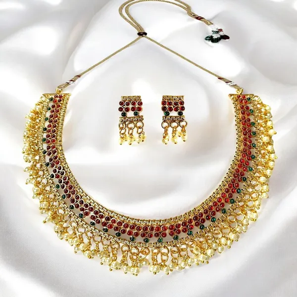 Gold_Brass_Traditional_Pearl_Choker_Necklace_Set_For_Women