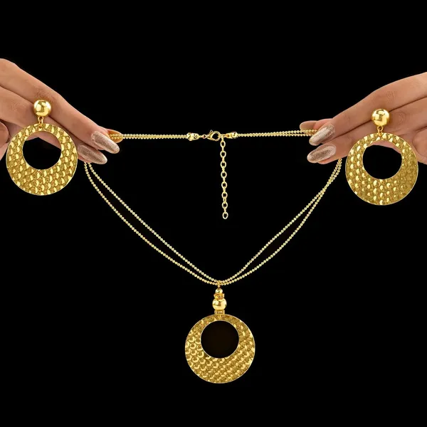 Gold_Alloy_Hammered_Chunky_Chain_Necklace_And_Earrings_Set_For_Women_Pack_Of_3