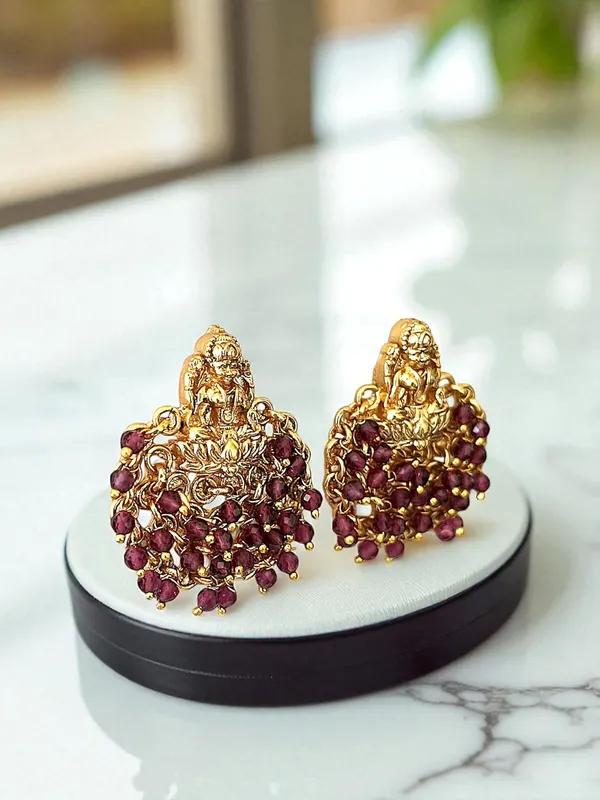 Gold_Brass_Temple_Laxmi_Ji_Jhumka_Stud_Earrings_For_Women