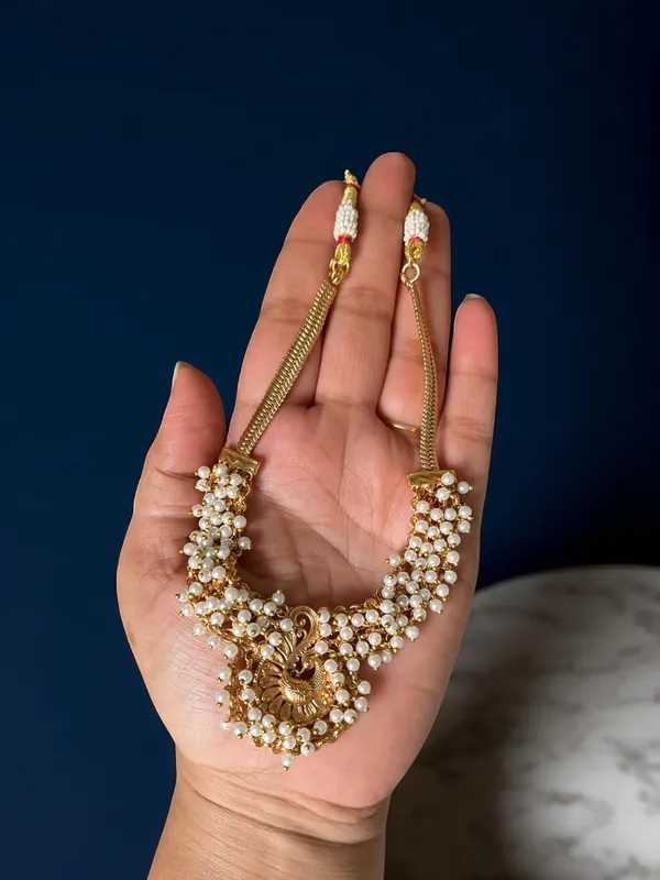 Gold_Brass_Peacock_Pearl_Temple_Necklace_Set_For_Women