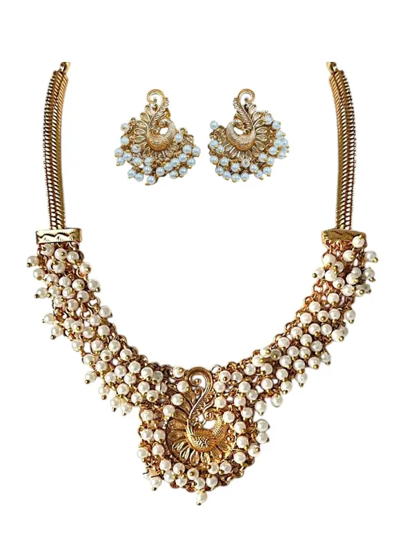 Gold_Brass_Peacock_Pearl_Temple_Necklace_Set_For_Women