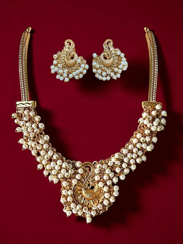 Gold_Brass_Peacock_Pearl_Temple_Necklace_Set_For_Women
