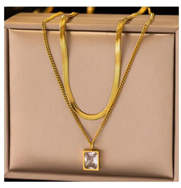 Gold_Stainless_Steel_Double_Layer_Pendant_Necklace_For_Women