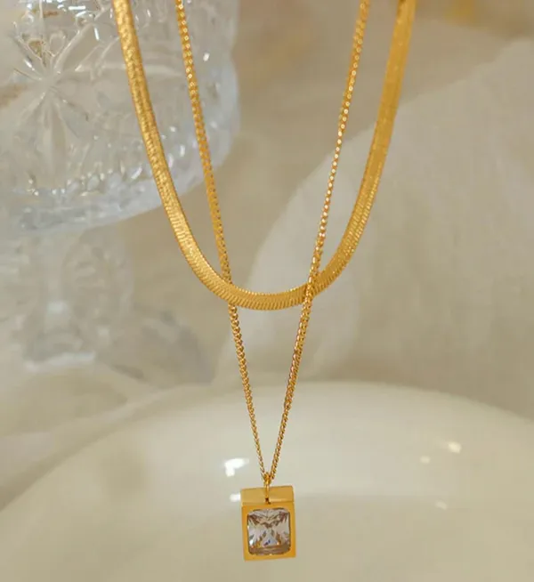 Gold_Stainless_Steel_Double_Layer_Pendant_Necklace_For_Women